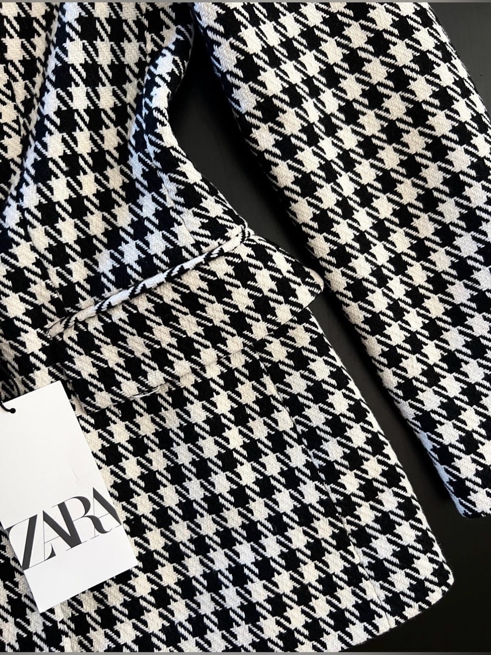 Zara Black and White Houndstooth Double-Breasted Blazer - Picture 4 of 7